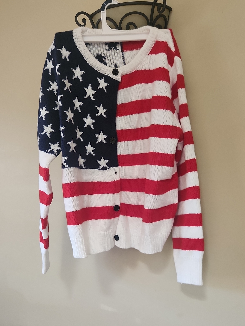 American Flag Stripe Button-Up Sweater Cardigan - Red, White & Blue